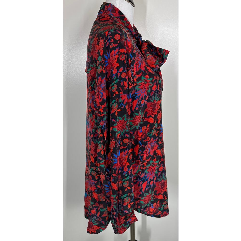 Rag & Bone Emily Floral Long Sleeve Tie‑Neck Silk Top, Size M - Picture 9 of 12